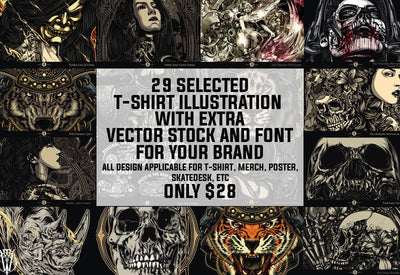 29 Selected Grunge T-Shirt Illustrations Bundle - Artixty