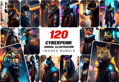 120+ Cyberpunk Animal Illustration Images Bundle - Artixty