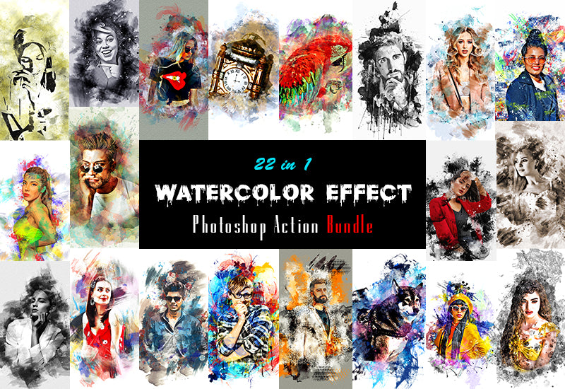 22 Watercolor Effect Photoshop Actions Bundle | Artixty