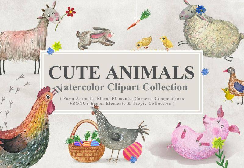 Cute Animals Watercolor Collection - Artixty