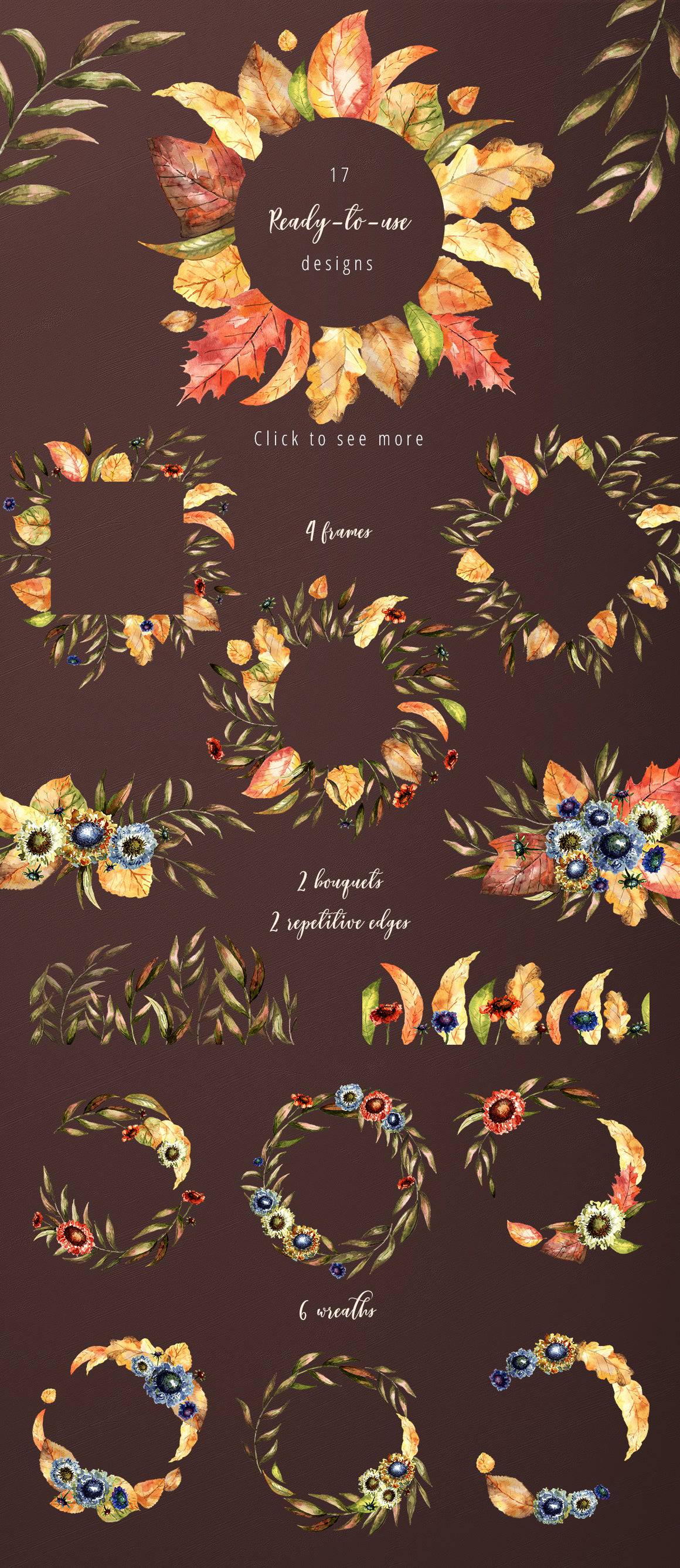 Soft Autumn Watercolor Design Bundle - Artixty