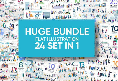 24-In-1 Flat Illustrations Mega Bundle - Artixty