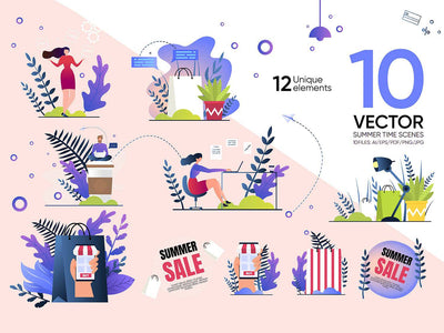 24-In-1 Flat Illustrations Mega Bundle - Artixty