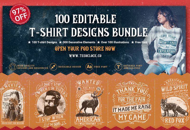 100 Editable T-Shirt Designs Bundle | Artixty