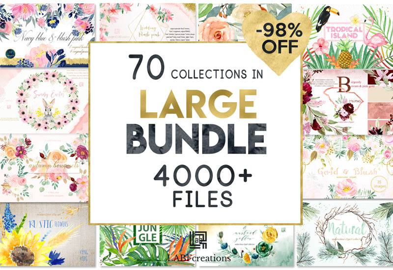 70-In-1 Mega Watercolor Graphics Bundle - Artixty