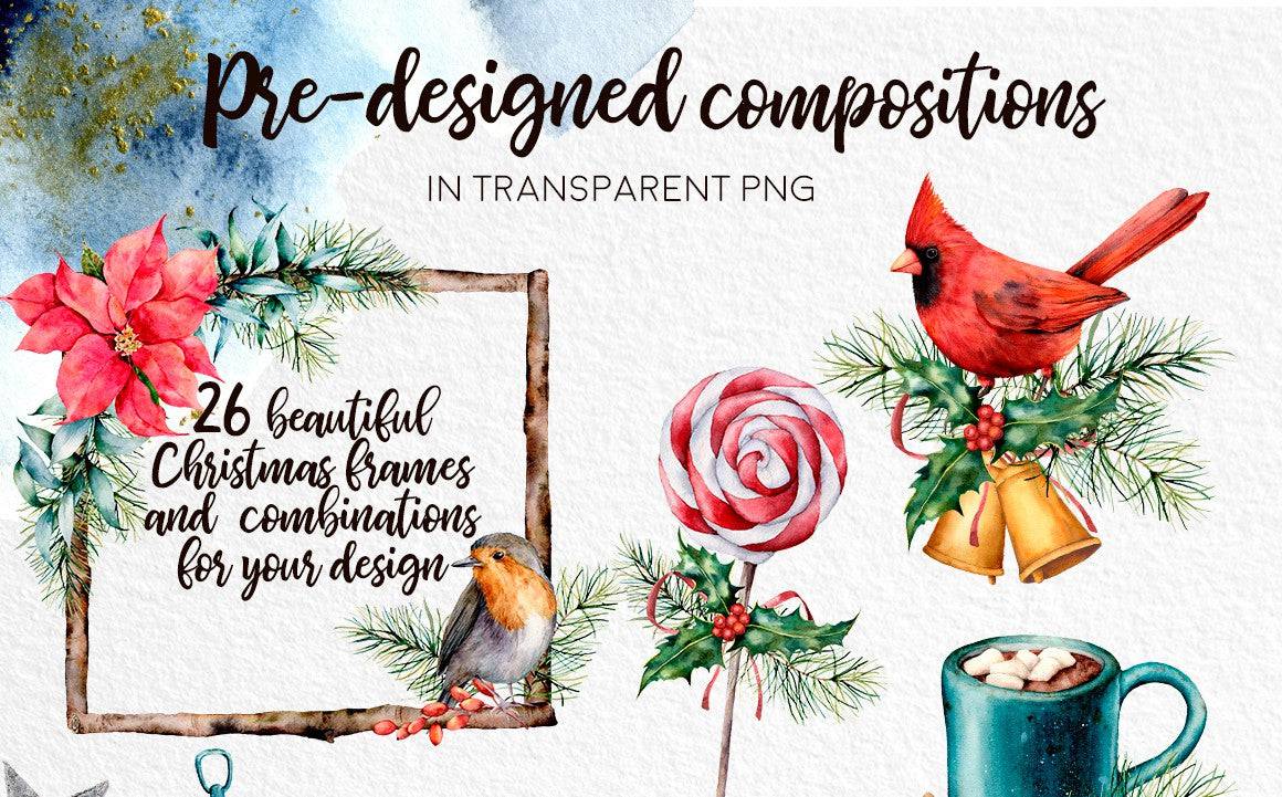 Christmas Traditions Watercolor Design Bundle - Artixty