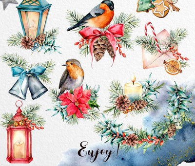 Christmas Traditions Watercolor Design Bundle - Artixty