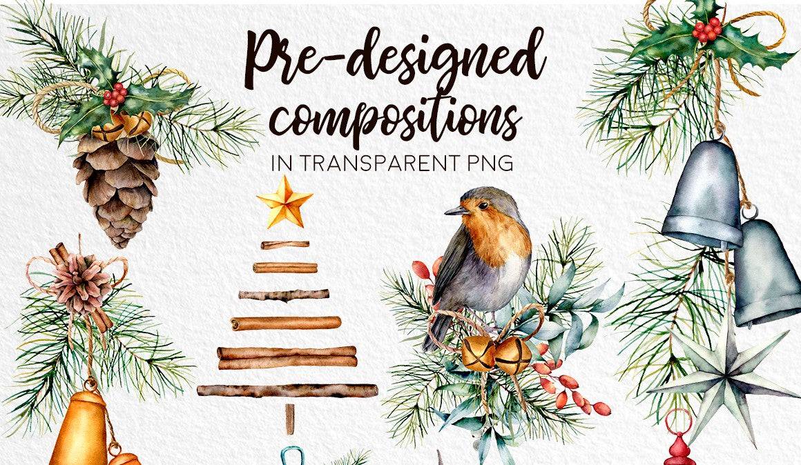 Christmas Traditions Watercolor Design Bundle - Artixty