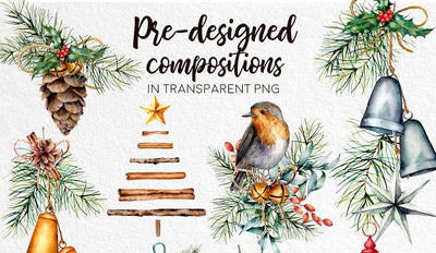 Christmas Traditions Watercolor Design Bundle - Artixty