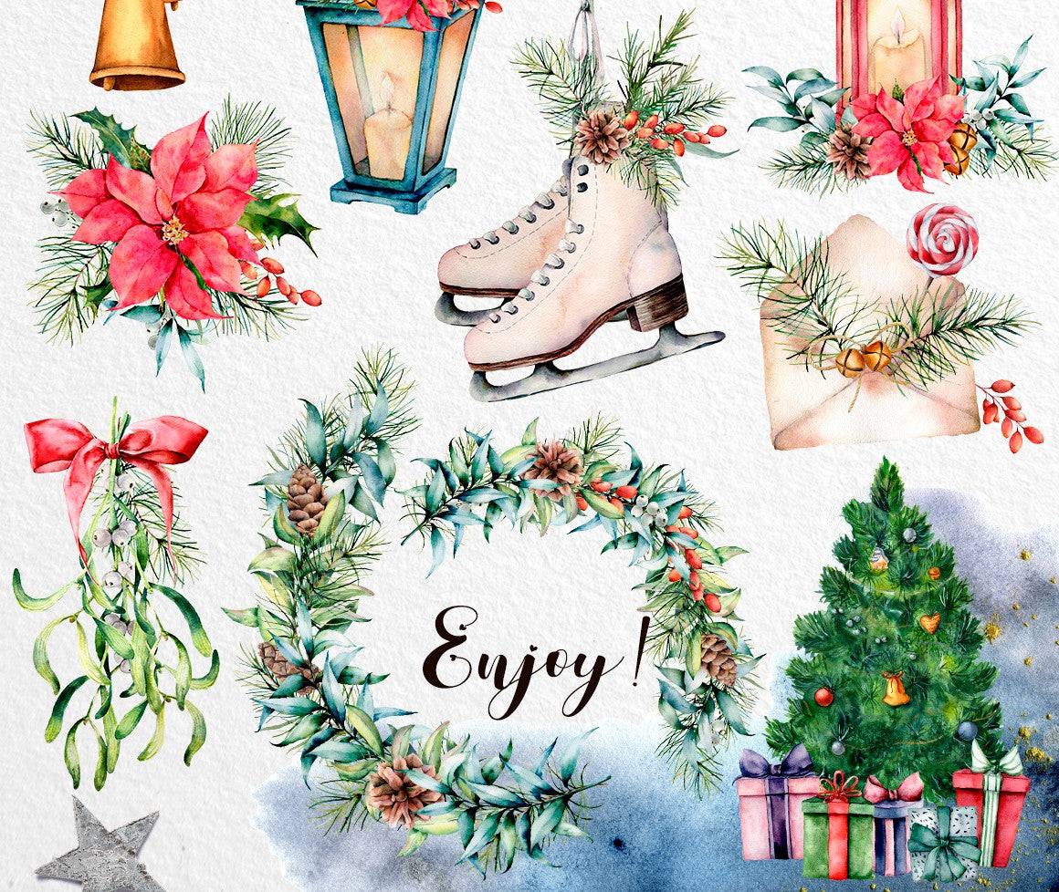 Christmas Traditions Watercolor Design Bundle - Artixty