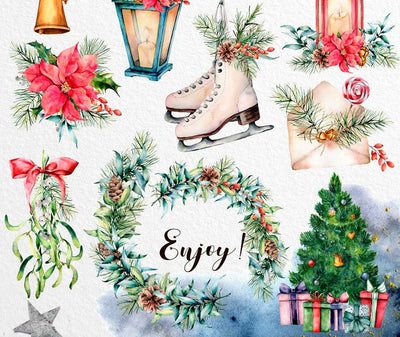 Christmas Traditions Watercolor Design Bundle - Artixty