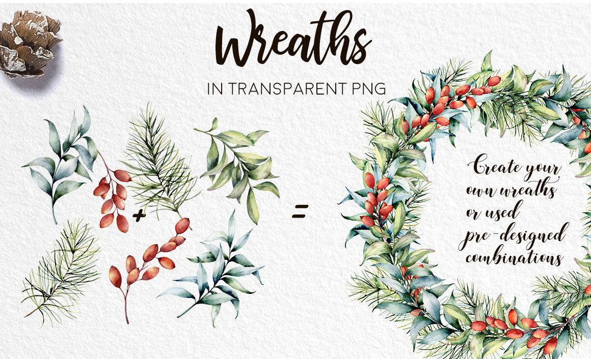 Christmas Traditions Watercolor Design Bundle - Artixty