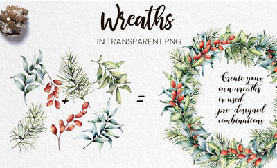 Christmas Traditions Watercolor Design Bundle - Artixty