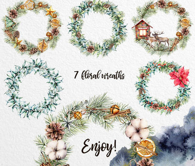 Christmas Traditions Watercolor Design Bundle - Artixty