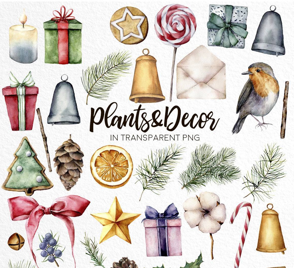 Christmas Traditions Watercolor Design Bundle - Artixty