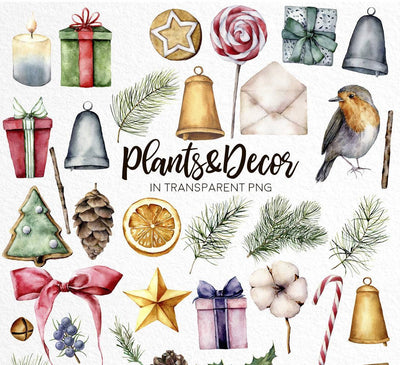 Christmas Traditions Watercolor Design Bundle - Artixty