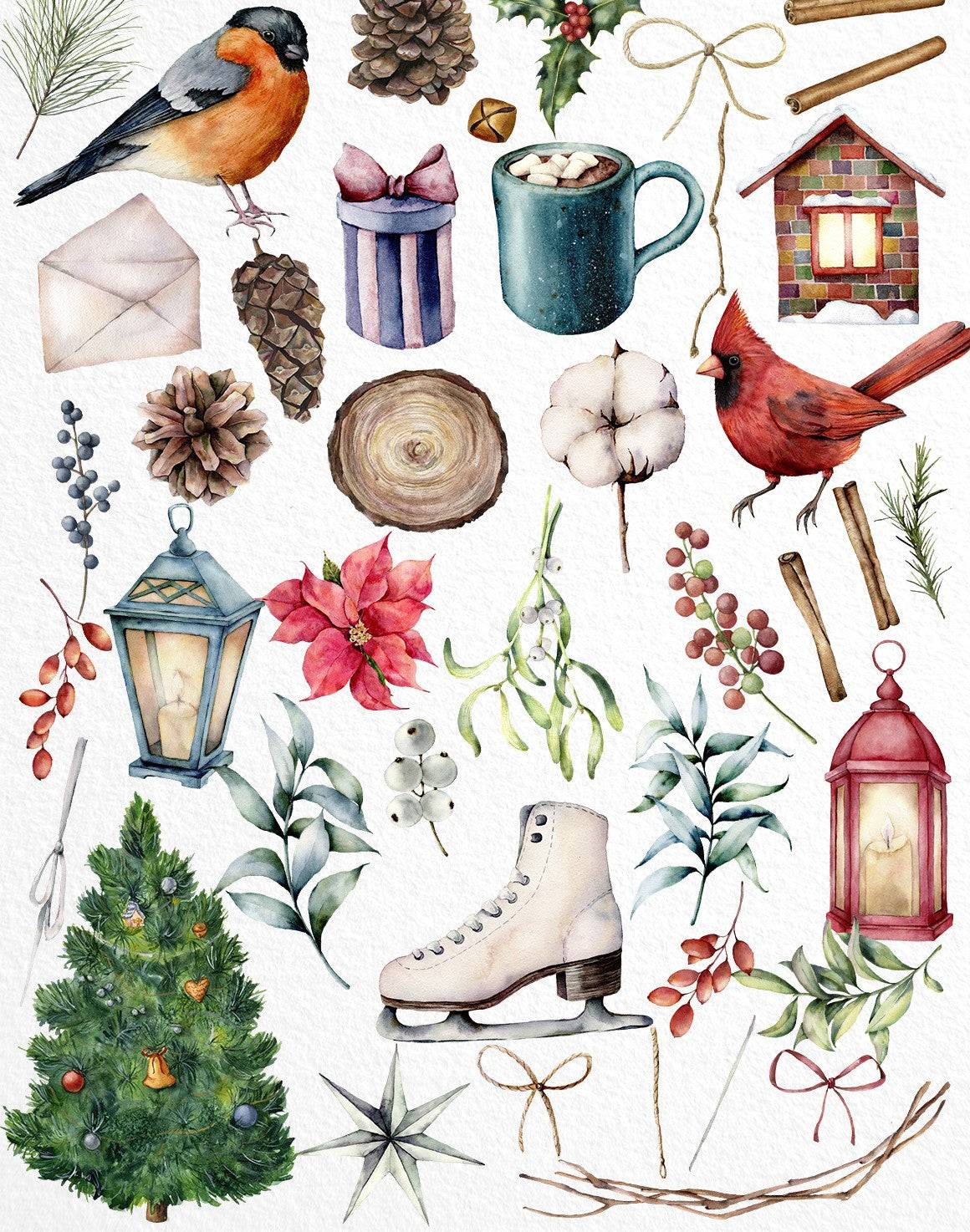 Christmas Traditions Watercolor Design Bundle - Artixty