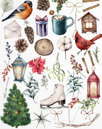 Christmas Traditions Watercolor Design Bundle - Artixty