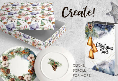 Christmas Traditions Watercolor Design Bundle - Artixty