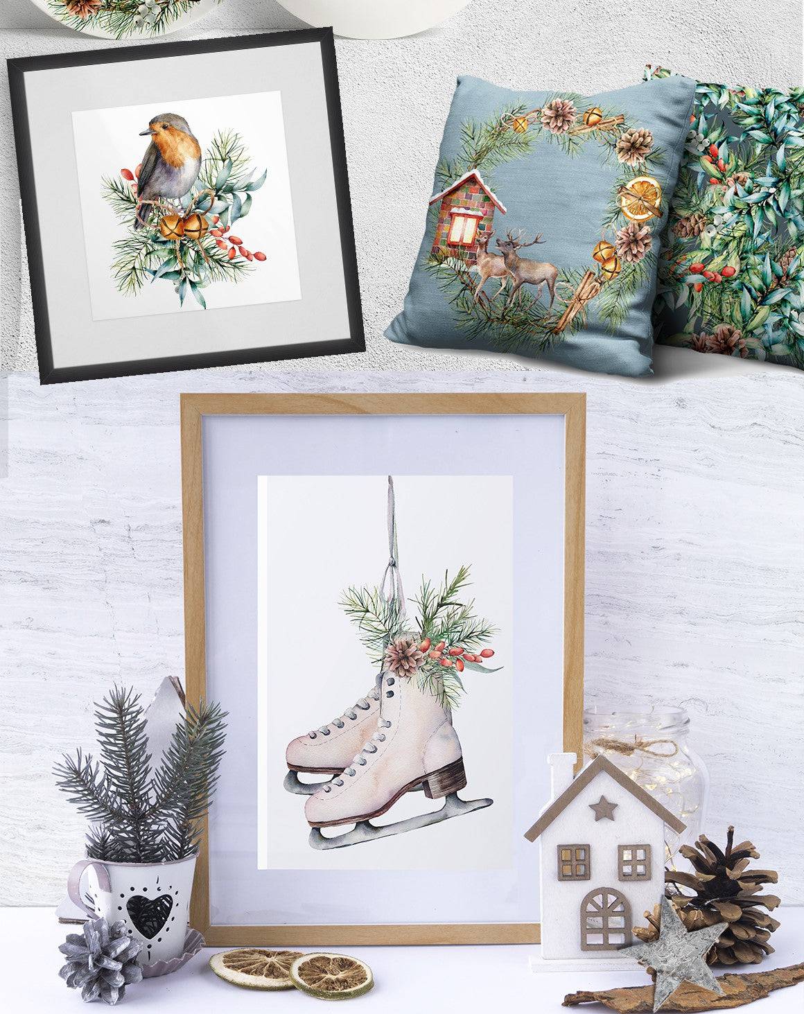 Christmas Traditions Watercolor Design Bundle - Artixty
