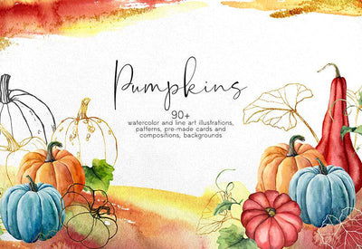 Pumpkins Watercolor Creative Design Bundle - Artixty