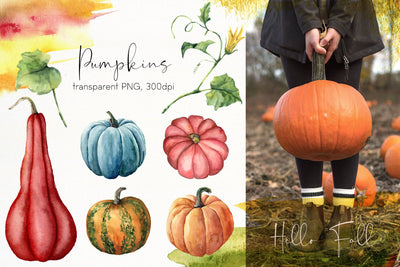 Pumpkins Watercolor Creative Design Bundle - Artixty
