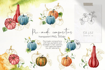 Pumpkins Watercolor Creative Design Bundle - Artixty