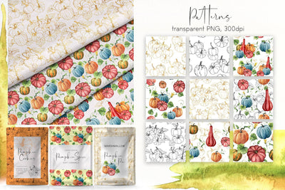 Pumpkins Watercolor Creative Design Bundle - Artixty
