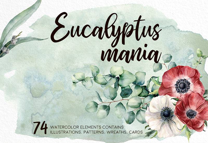 Eucalyptus Mania Watercolor Design Bundle - Artixty
