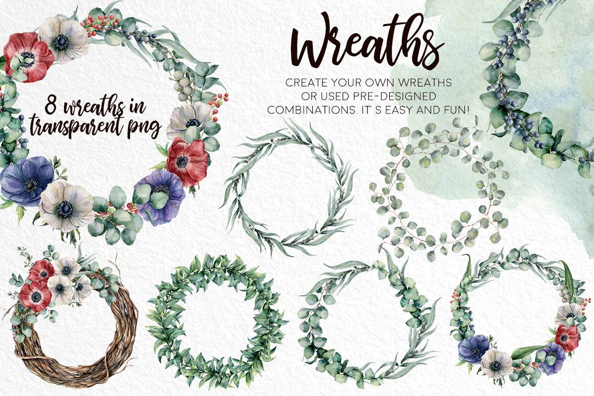Eucalyptus Mania Watercolor Design Bundle - Artixty