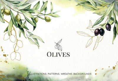 Olives Watercolor Elements Collection - Artixty