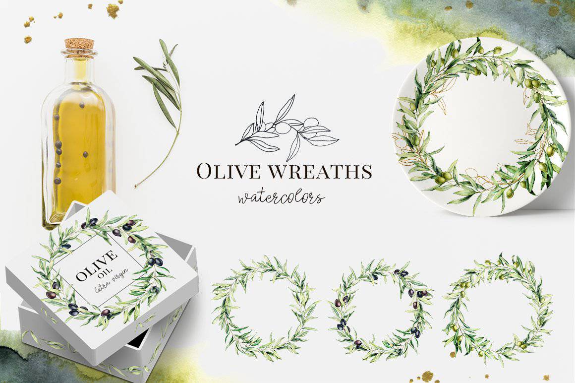 Olives Watercolor Elements Collection - Artixty