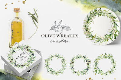 Olives Watercolor Elements Collection - Artixty