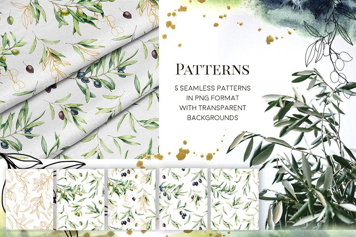 Olives Watercolor Elements Collection - Artixty