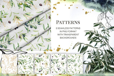 Olives Watercolor Elements Collection - Artixty