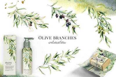 Olives Watercolor Elements Collection - Artixty