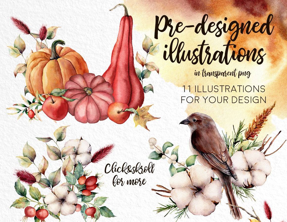 Fall In Love Watercolor Design Bundle - Artixty