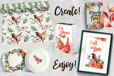 Fall In Love Watercolor Design Bundle - Artixty