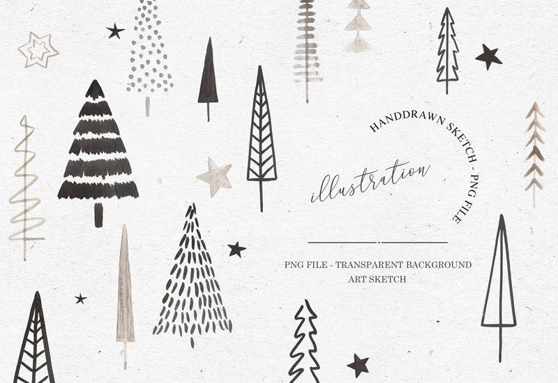 Watercolour Xmas Trees Sketch Bundle - Artixty