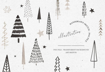 Watercolour Xmas Trees Sketch Bundle - Artixty