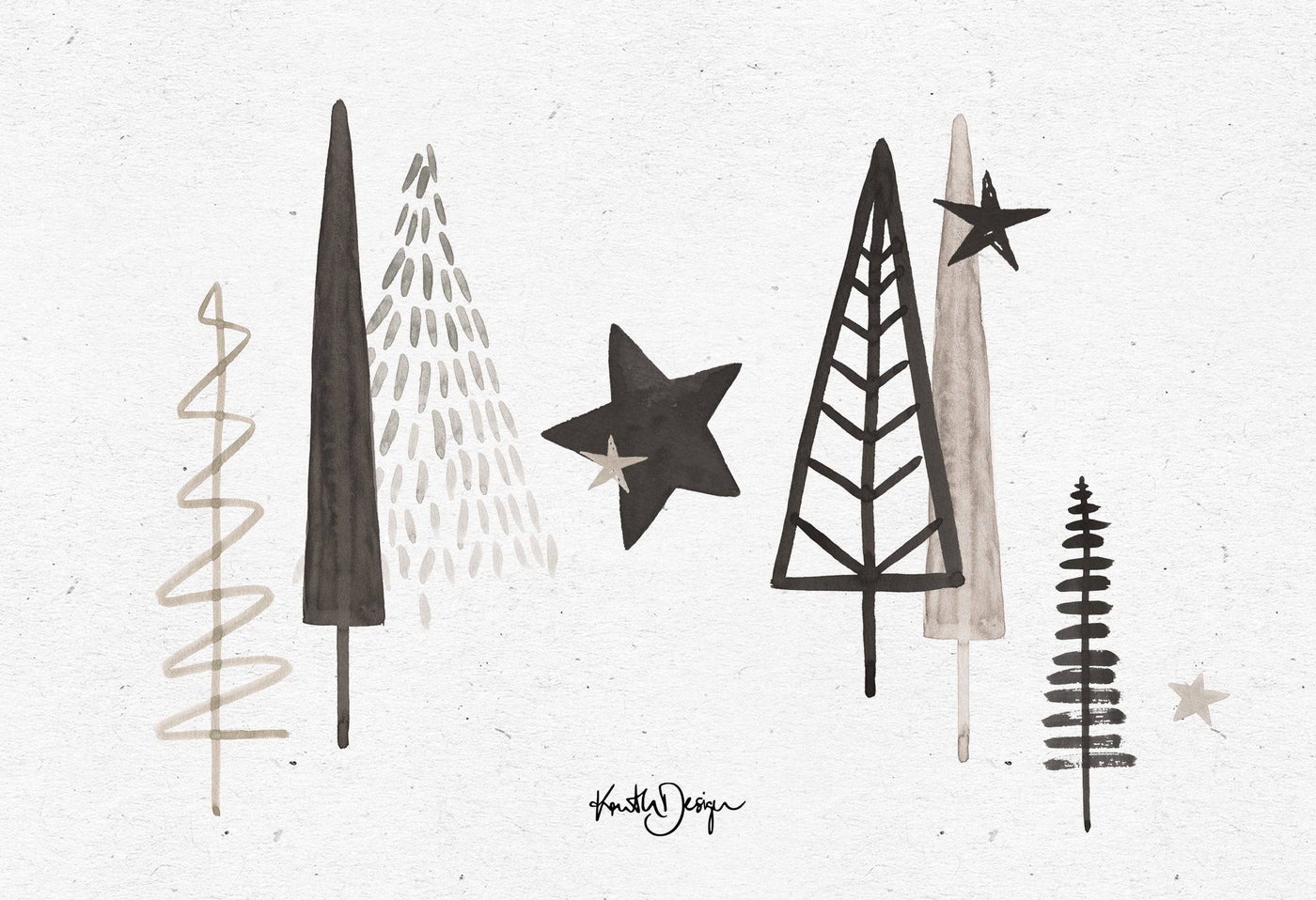 Watercolour Xmas Trees Sketch Bundle - Artixty