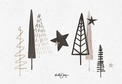 Watercolour Xmas Trees Sketch Bundle - Artixty