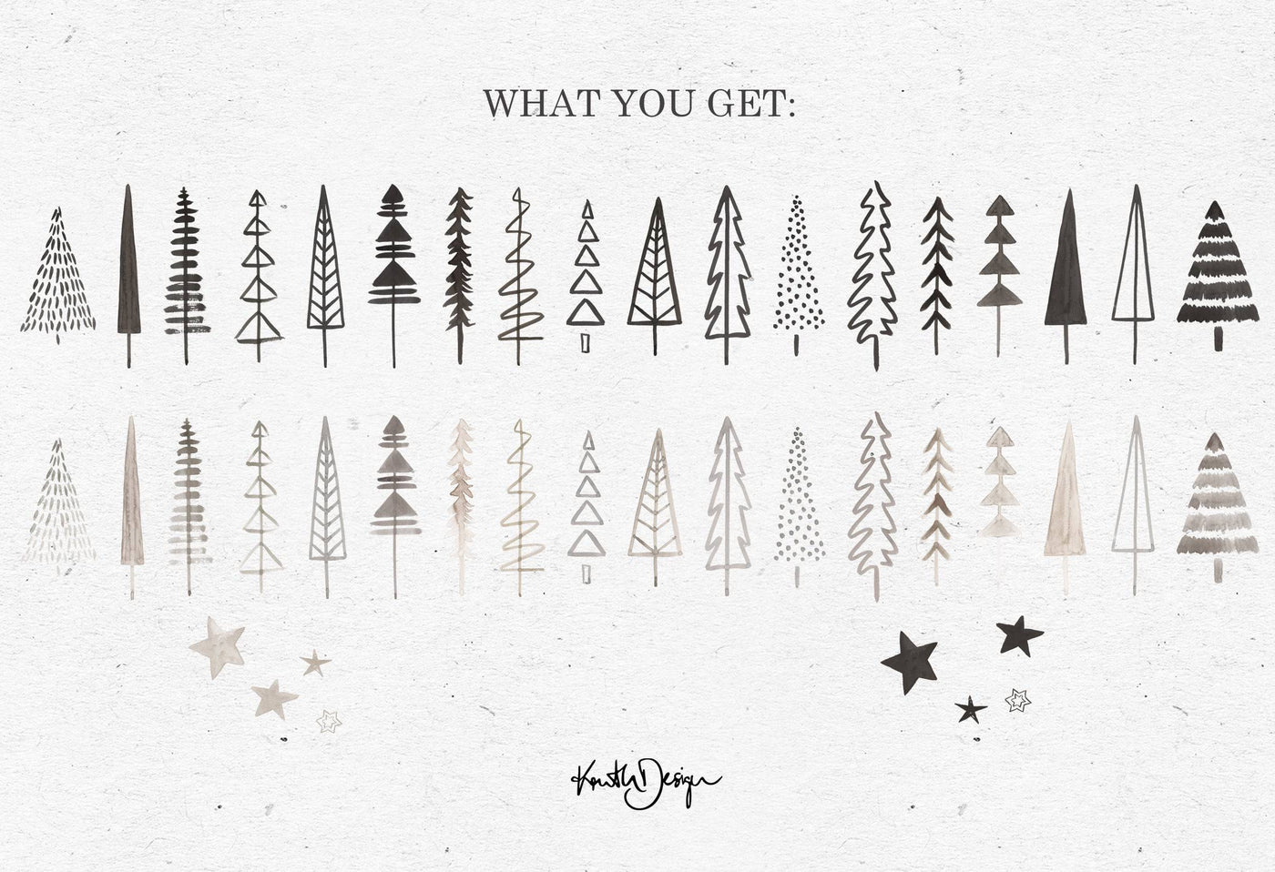 Watercolour Xmas Trees Sketch Bundle - Artixty