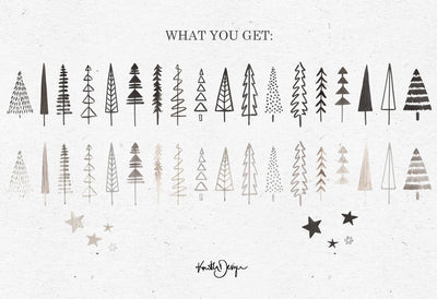Watercolour Xmas Trees Sketch Bundle - Artixty