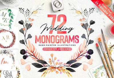 The Watercolor Monogram Illustration Bundle - Artixty