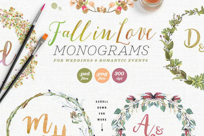 The Watercolor Monogram Illustration Bundle - Artixty
