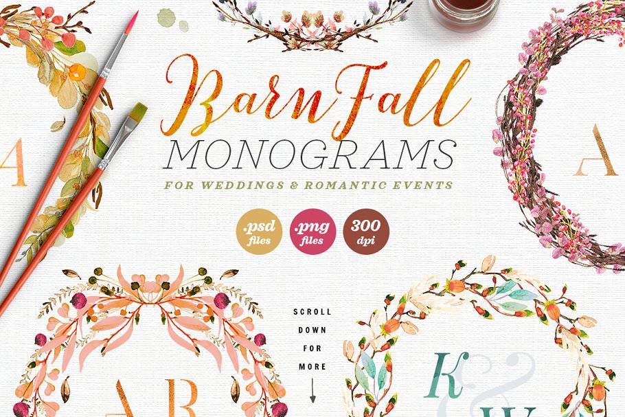 The Watercolor Monogram Illustration Bundle - Artixty