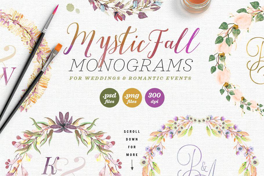 The Watercolor Monogram Illustration Bundle - Artixty