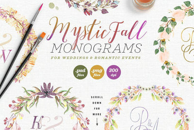 The Watercolor Monogram Illustration Bundle - Artixty