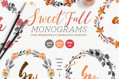 The Watercolor Monogram Illustration Bundle - Artixty